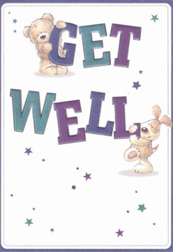 Channelling the neighbourhood charm of Redbridge, this uplifting get well card is a visual expression of tenderness and hope. Two endearing characters anchor the scene: a fluffy teddy bear, playfully perched atop the bold 'GET,' and a floppy-eared puppy, their nose nudging affectionately against 'WELL.' The dynamic between these friends captures a sentiment familiar to anyone exchanging tokens of care along Cranbrook Road-a blend of sincerity, resilience, and optimism. The text, painted in lush purples and serene teals, leaps from the bright, snowy background, mirroring the vibrancy of freshly gathered blooms gracing local homes. Scattered star motifs in harmonious shades of blue and violet conjure a sense of magic and possibility, like discovering wildflowers on a walk through Valentines Park. Every brushstroke and expressive feature feels as carefully placed as the final flourish on a Florist Redbridge bouquet, imbuing the image with comfort and lightness. This card, with its blend of character-driven warmth and thoughtful artistry, is ideal for delivering encouragement and kindness to loved ones recuperating nearby.